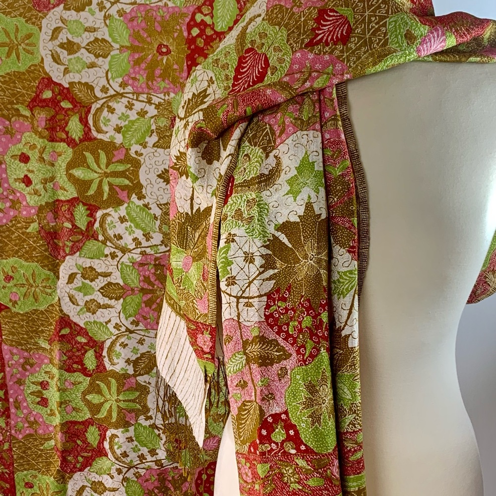 Batik fringed scarf and wrap.  Textured cotton blend. Vibrant colors.